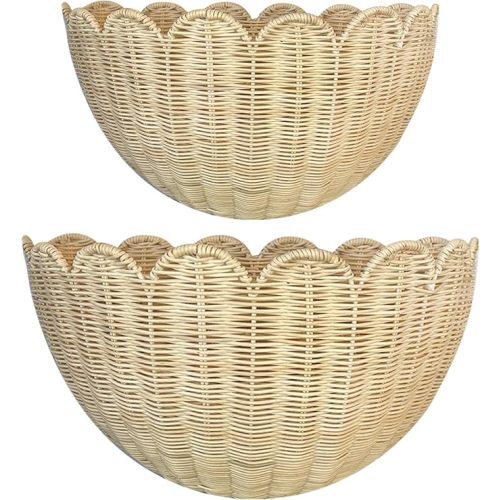 Scalloped Wall Basket, 2pcs Hand Woven Hanging Wicker Set