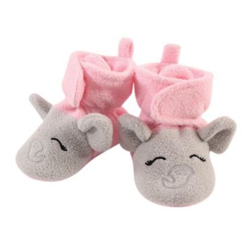 Hudson Baby Infant Baby Girls Cozy Fleece Booties, Pink Gray Elephant, 0-6 Months