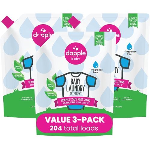 Dapple Baby Laundry Detergent, Plant Powered, Hypoallergenic, Fragrance Free, Concentrated, 50 fl oz (Pack of 2)