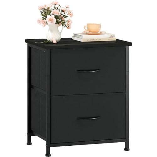 Somdot Nightstand, Bedside Table, 2 Drawers, Black