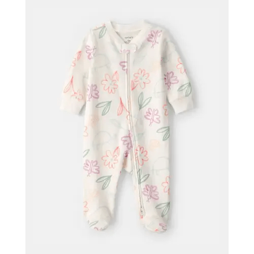 Baby Girl Spring Floral 2-Way Zip 100% Cotton Sleep & Play Pajama - Ivory | Carter's