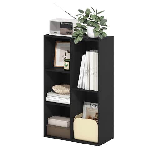 Furinno LUDER Book Shelf, 5-Cube Bookshelf, Reversible Bookcase, 9.4 x 19.5 x 31.5, for Living Room, Bedroom, Home Office, Blackwood