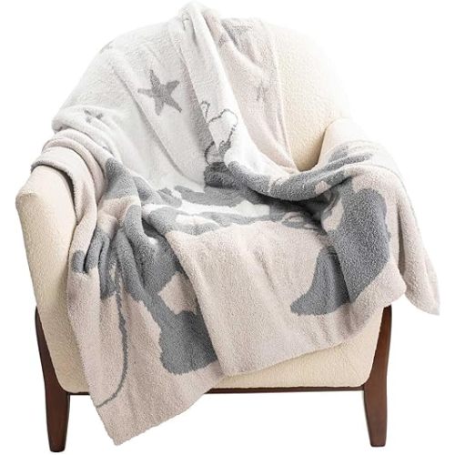 Jay Franco Disney Mickey Mouse & Minnie Mouse Feather Knit Fluffy Throw Blanket - Gray Stars Fuzzy Blanket Measures 50 x 60 Inch - Super Soft Lightweight Bedding