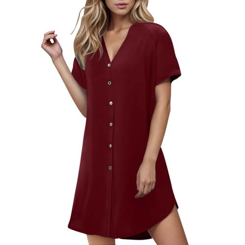 Women V Neck Button Down Nightgown Short Sleeve Sleepshirt Dresses Maternity Sleepwear Night Gown for Women