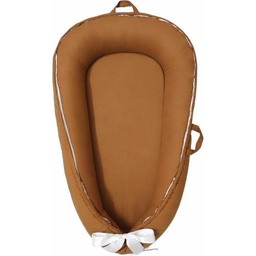 Aila+Aiden Baby Nest, Baby Lounger, Organic Cotton Lounger for Baby, Reversible Breathable Adjustable Portable - Star Collection (Caramel Tan)