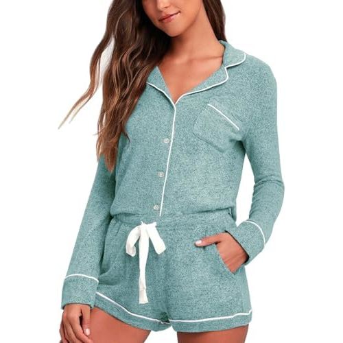 Aamikast Womens Pajama Sets Button Down Long Sleeve Sleepwear Soft 2 Piece Pjs Lounge Set
