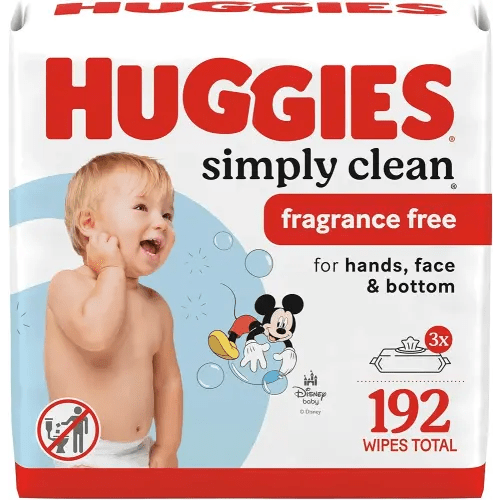 Huggies Simply Clean Unscented Baby Diaper Wipes, 3 Flip-Top Packs (192 Wipes Total), Packaging May Vary