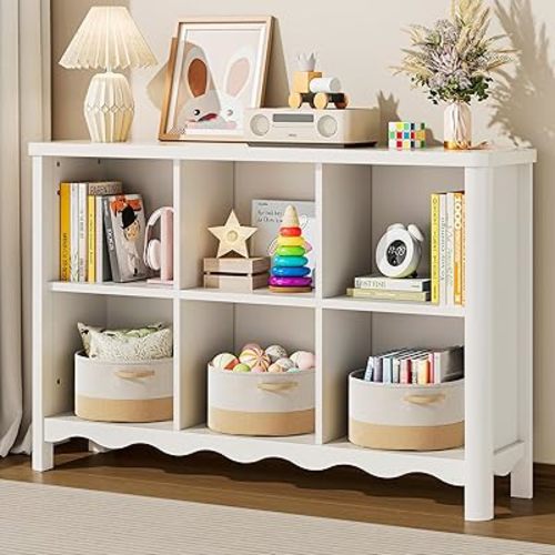 ONBRILL 6 Cube Storage Organizer Shelf, Bookshelf and Toy Storage Organizer for Kids Rooms, Small Book Shelf for Child, Display Cabinet Bookcase for Living Room, Study Room, Office (White)
