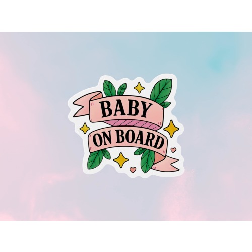 Baby On Board Magnet or Sticker: Pink Ribbon Car Safety Sign