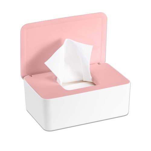 Portable Baby Wipes Dispenser, PVC Wipe Case, Tissue Storage Box with Seal, White & Pink