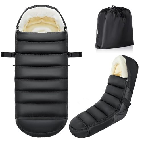IvyWind Stroller Footmuff, Adjustable Length Baby Winter Stroller Bunting Bag with Zipper Design, Universal Warm Sleeping Bag for Cold Weather, Cozy Fleece Lining for Toddler Infant, Black