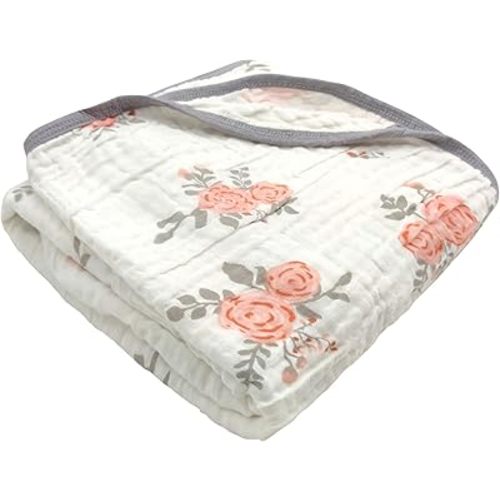 Miracle Baby Muslin Swaddle Blankets Large Cotton Nursery Crib Blanket 2 Layers Muslin Baby Blanket for Baby Boy Girl (Pink Rose)