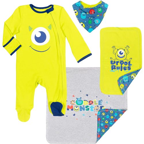 Disney Winnie the Pooh,Lion King,Pixar Monsters Inc. Baby Sleep N' Play Coverall Bib Blanket and Burp Cloth 4 Piece Set