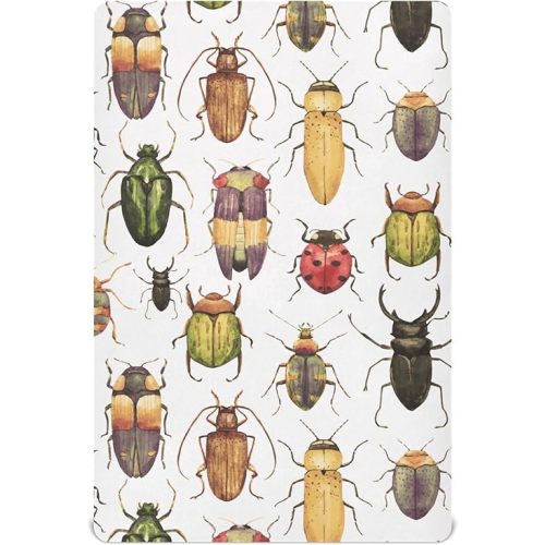 Beetles Vintage Bugs Crib Sheets Soft Breathable Fitted Baby Crib Sheets Mattress Cover for Girl Boys, 52" x 28" x 9"