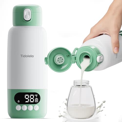 Portable Bottle Warmer for Travel, Fast Heating in 2 Mins, Dual Heating for Breastmilk & Water, Long Battery Life, 6 Temp Settings with Keep Warm, Built-in Sterilizer, 17oz (Green)