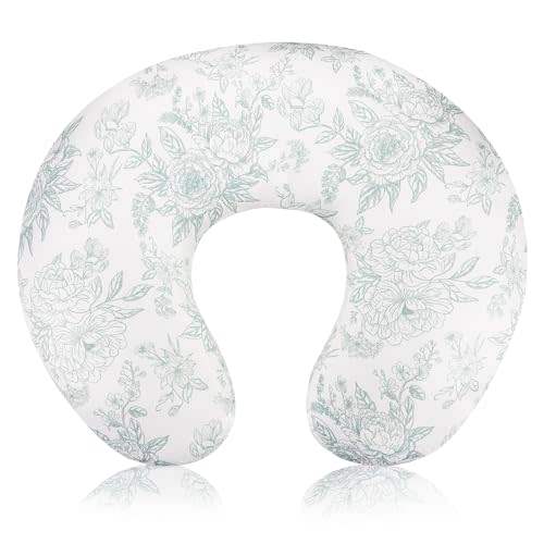 DAYEEBALL Nursing Pillow Cover, Removable Nursing Covers for Breastfeeding Pillows, Stretchy and Soft Fit for Baby Girls Boys Newborn, Green Flower (Only Cover)