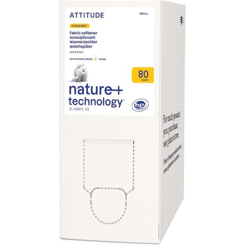 ATTITUDE Liquid Fabric Softener Refill, Plant-Based & Vegan, HE Compatible, Naturally Derived, Citrus Zest Scent, 80 Loads, 67.6 Fl Oz