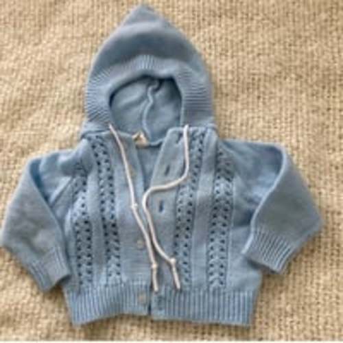 Vintage Tiny Tots Sweater Cardigan Clothes Baby Blue Hooded Button Front
