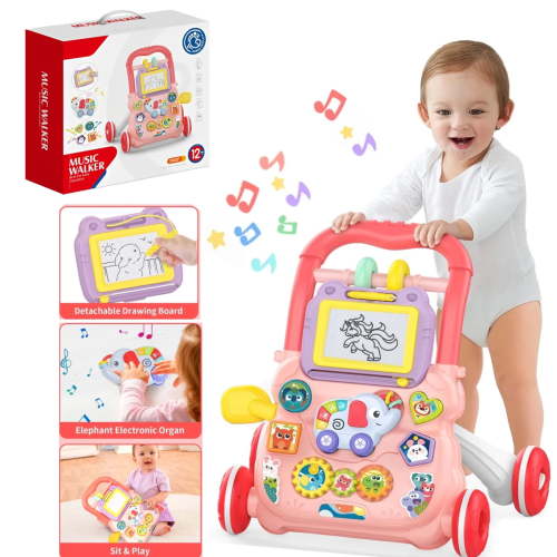 Oenbopo Baby Walker and Activity Center for Baby Girl Boy,Toddler, Learning to Walk, Sit to Stand, Early Learning Push Toys for Infant 6-12 Months,Pink