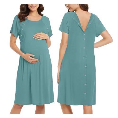 Ekouaer Women’s Nursing/Delivery/Labor/Hospital Nightdress Short Sleeve Maternity Nightgown with Button S-XXL