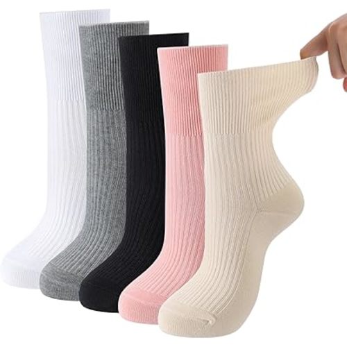 5 Pairs Maternity Crew Socks Cotton Loose Fitting Labor Delivery Pregnancy Socks for Swollen Feet(Classic,Multicolor)