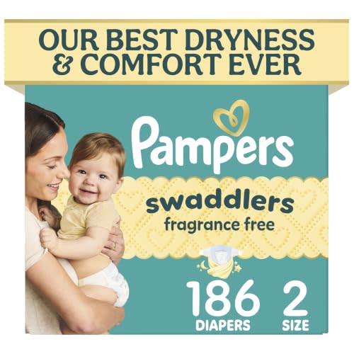 Swaddlers Diapers, Size 2 (10-22 lbs), 186 Count, Fragrance Free, Hypoallergenic, Absorbent, Pediatrician Recommended, Skin Safe