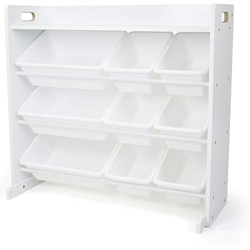 Humble Crew Toy Storage Organizer with Top Shelf and 9 Removable Bins, White/White – Toddler Bookshelf with Toy Organizer - Modern Toy Rack Ideal for Kids' Rooms, Playrooms, and Nurseries