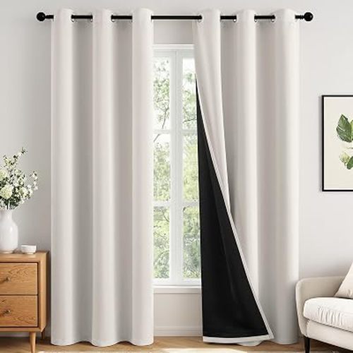 MIULEE Cream 100% Blackout Curtains for Bedroom 40x72 Inch Length
