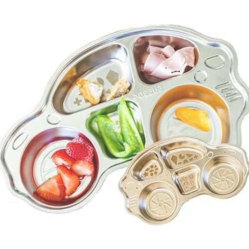 Stainless Steel Plates for Kids, Toddler Plate, Non Toxic Baby Dinnerware, BPA-Free Feeding Tray, Durable, Easy to Clean, Compatible with Dishwasher, Freezer, Microwave