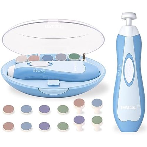Fansidi Upgraded Baby Nail File | Easy & Safe Baby Nail Trimmer, Precise 4-Stage Electric Nail Clipper for Newborn to Toddler Boy, with Soft LED Light & 18 Grinding Heads, Perfect Baby Shower Gift