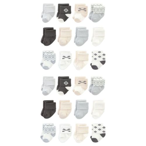 Hudson Baby Cotton Rich Baby Terry Socks 24-Pack, Gray Beige Solid, 0-6 Months