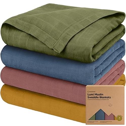 4-Pack Muslin Swaddle Blankets for Boys, Girls - Organic Baby Swaddles for Newborns, Soft & Breathable Receiving Baby Blankets for Girl, Boy, Neutral, Newborn Essentials Gift (Bloom)