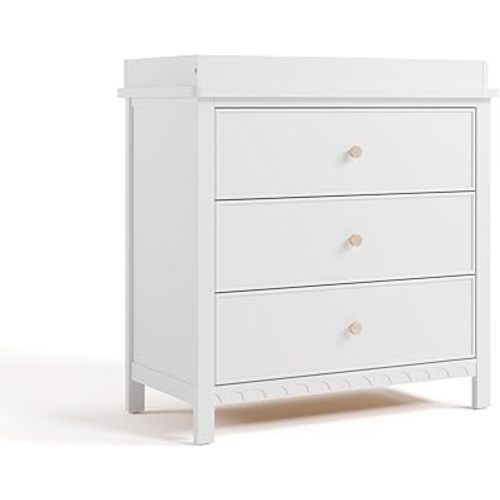 Graco Sasha 3-Drawer Chest with Changing Table Topper (White) – GREENGUARD Gold Certified, Nursery Bedroom Wood Chest with Spacious Storage, Interlocking Drawer System, Pre-Installed Tracks
