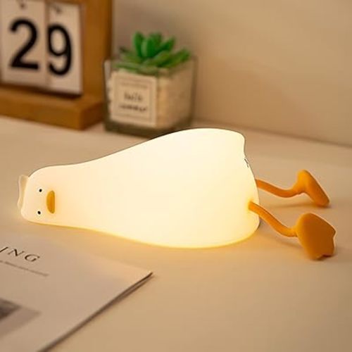 WETSTAR Lying Flat Duck Night Light, LED Squishy Duck Lamp, Cute Light Up Duck, Silicone Dimmable Nursery Nightlight, Rechargeable Bedside Touch Lamp for Breastfeeding,Girls Bedroom Decor