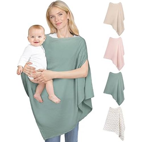 Muslin Nursing Cover Up for Breastfeeding, Soft & Breathable Cotton Breast Feeding Cover for Women, Full Privacy Breastfeeding Cover - Newborn Baby Essential, Green