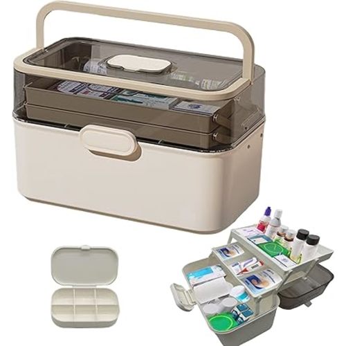 ZLY First Aid Box, 3-Tier First Aid Container Empty with Mini Box,11.2in Accessory Storage Organizer, Craft Boxes for Storing Accessory First Aid Supplies, Crafts, Sewing Tools, Art Supplies