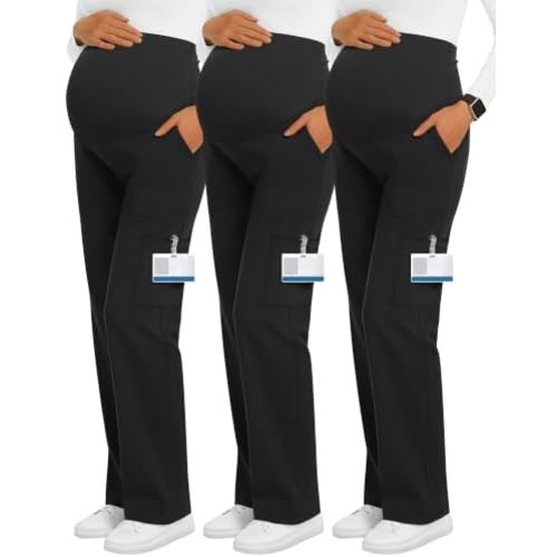 3 Pack Women's Maternity Scrub Pants with 6 Pockets