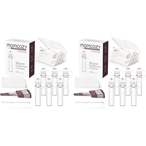 Momcozy Colostrum Collector Reusable Breast Milk Collector with Storage Case and Cotton Wipe, Portable Colostrum Container BPA Free, Multi-Use Collector 5ml-6pcs (Pack of 2)