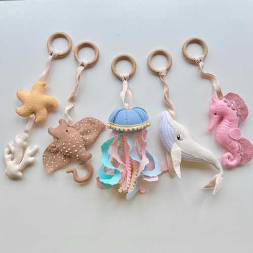 Baby Gym Play Set for Girl, Pink Montessori Gym Toys, Hanging Rattle Felt Toys, Stingray, Whale, Seahorse, Jellyfish, Baby Shower Gift