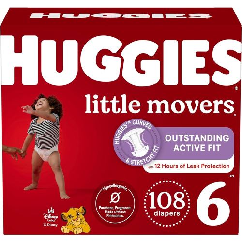 Huggies Size 6 Diapers, Little Movers Baby Diapers, Size 6 (35+ lbs), 108 Count (2 Packs of 54), Packaging May Vary