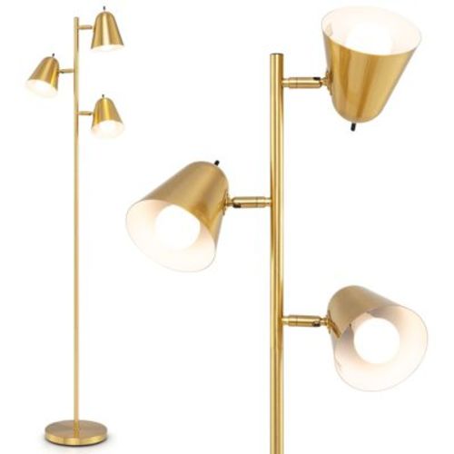 Tangkula 64" Mid Century Modern Floor Lamp 3 Light Tree, Standing Tall Pole Lamp w/ 3 LED Bulbs & Adjustable Heads (Antique Brass)