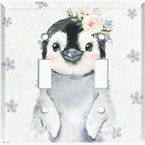 WorldAcc Metal Light Switch Plate Outlet Cover (Cute Nursery Animal Penguin Flower - Single Toggle) | Wayfair