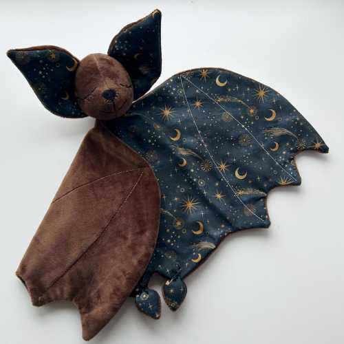 Personalized baby lovey blanket: moon and stars bat plush lovey