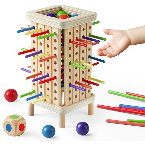 Montessori Game Wooden Board Game, Multiplayer for Kids 4-8, Math Educational, Fine Motor Skill Toy for Girls Boys, Classic Fun Games for Age 3 4 5 6 7 8 Girls Boys Gifts (Regular)