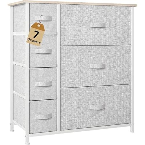 DWVO Dresser for Bedroom, 7 Drawers Fabric, Light Gray