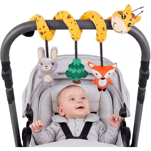 Hanging Carseat Toy for Baby 0-12 Months, Sensory Stroller Toys for Newborn Gifts (Giraffe)