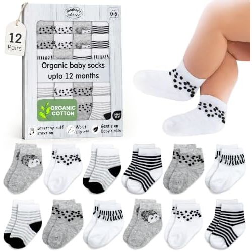 Organic Cotton Blend 12 Pairs Baby Girl & Boys Socks 0-6 M Gift Registry