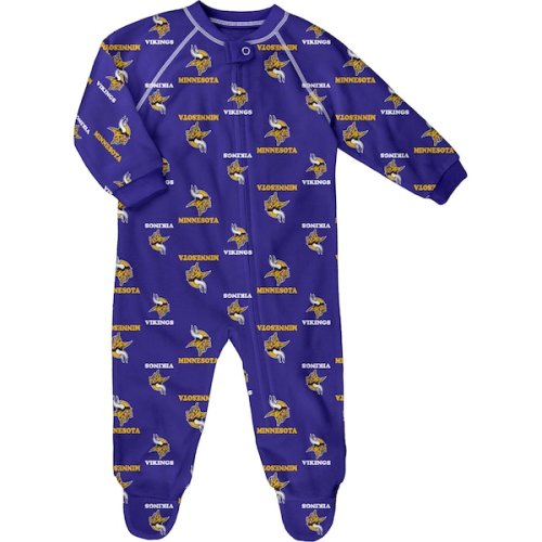 Infant Minnesota Vikings Purple Allover Print Raglan Full-Zip Sleeper