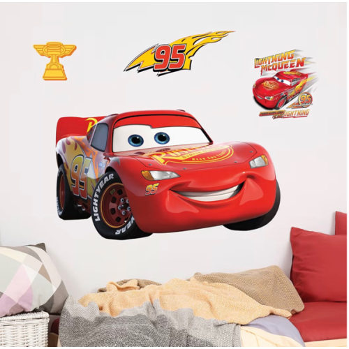 Disney Pixar Cars Wall Decals - 11" x 19" Lightning McQueen Vinyl Stickers for Bathroom Nursery Bedroom Decor - Peel and Stick Room Decorations