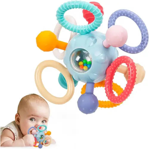 Montessori Teething Toys for Babies 0-6 6-12 Months, Baby Teether Sensory Toys for 0 3 6 9 12 18 Months, Newborn Infant Learning Toys for 1 2 Year Old Boys Girls